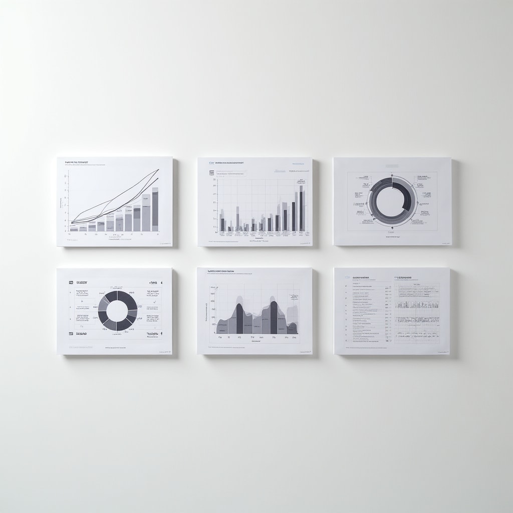 Multiple data visualization graphs showing restaurant analytics with line charts, bar graphs, and trend indicators
